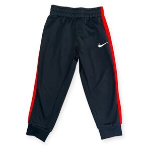 Nike Dri-FIT Boys Fleece Lined Pull On Joggers Pants Size 3T Black/Red Stripe